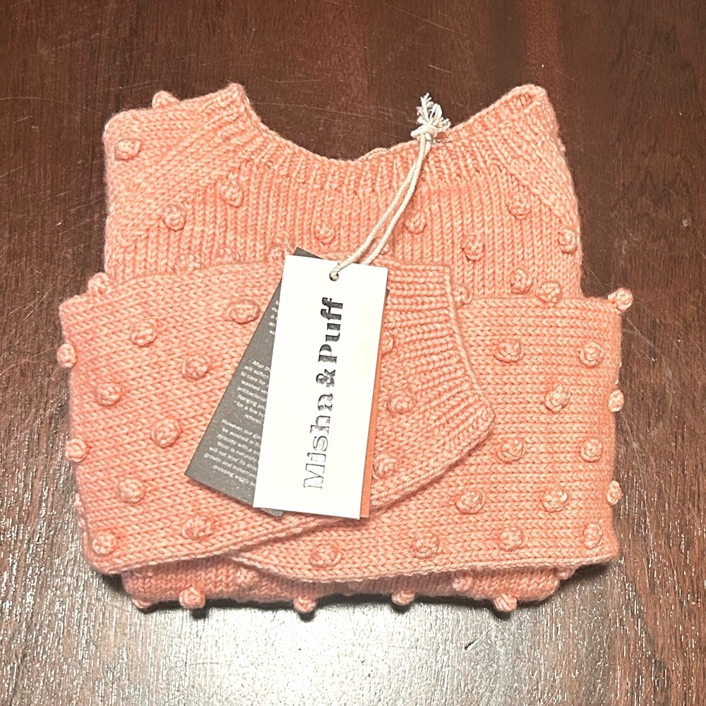 🎁🎁Holiday Flash Sale🎁🎁 NWT Misha & Puff Popcorn Sweater Sz Kids 6-7 Grapefruit - Picture 2 of 5